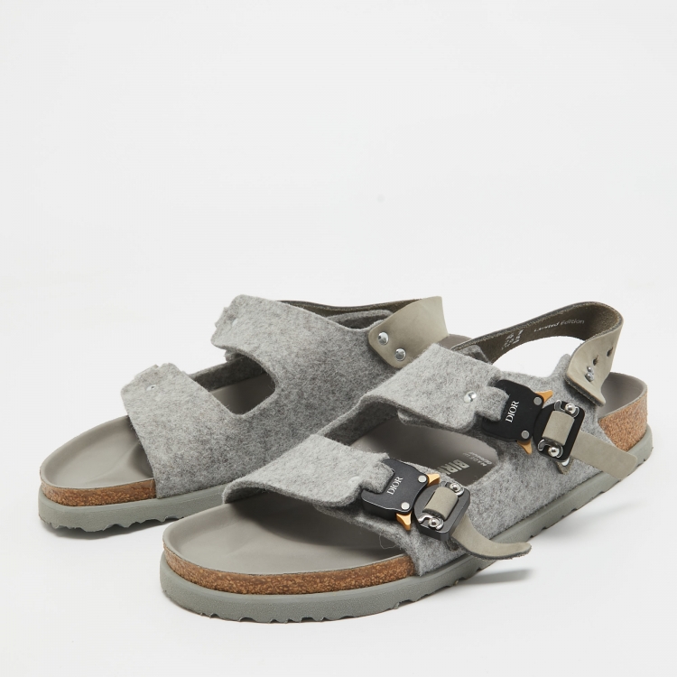Pre Owned Dior X Birkenstock Grey Wool Slingback Sandals Size 41 