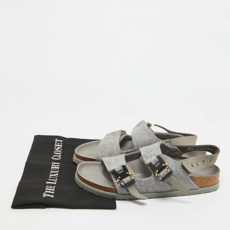 Pre Owned Dior X Birkenstock Grey Wool Slingback Sandals Size 41 