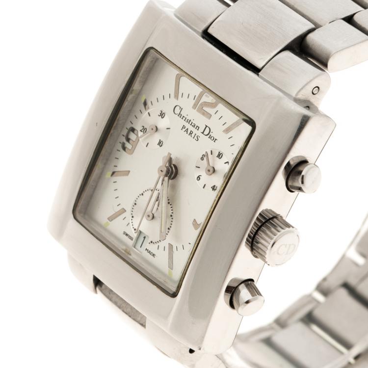 Pre Owned Dior Silver Stainless Steel Riva Men's Wristwatch 34 mm