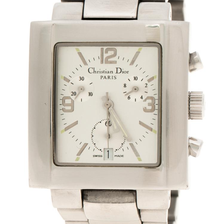 Pre Owned Dior Silver Stainless Steel Riva Men's Wristwatch 34 mm