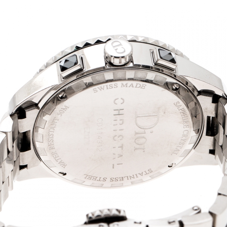 Pre Owned Dior Silver Grey Stainless Steel Christal CD114312 Men's Wristwatch 38 mm