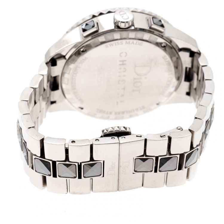 Pre Owned Dior Silver Grey Stainless Steel Christal CD114312 Men's Wristwatch 38 mm