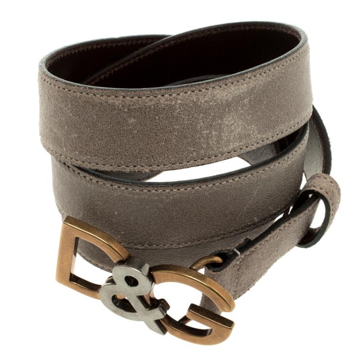 Pre Owned Dolce and Gabbana Taupe Suede Leather D&G Buckle Belt 105cm