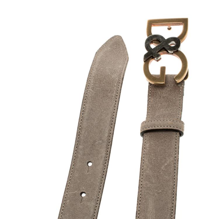 Pre Owned Dolce and Gabbana Taupe Suede Leather D&G Buckle Belt 105cm