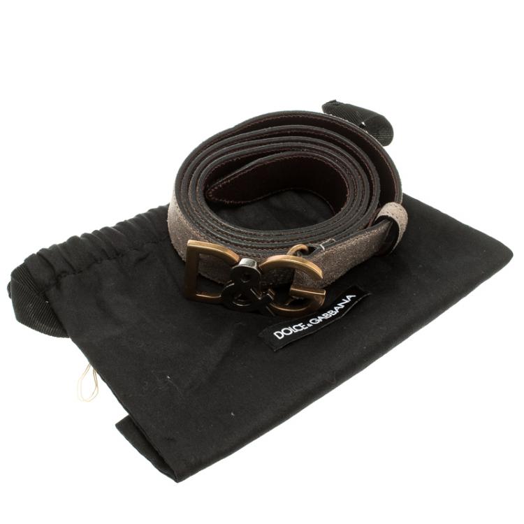 Pre Owned Dolce and Gabbana Taupe Suede Leather D&G Buckle Belt 105cm