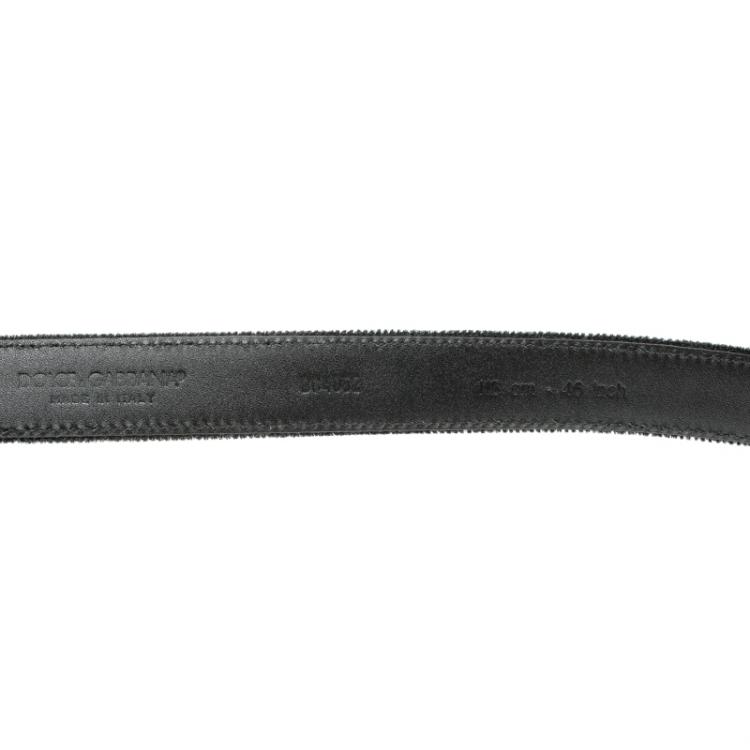 Pre Owned Dolce and Gabbana Black Velvet Bee Buckle Belt 115cm