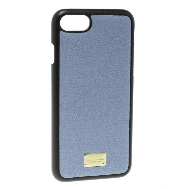 Pre Owned Dolce and Gabbana Blue Dauphine Leather Iphone 7 Case