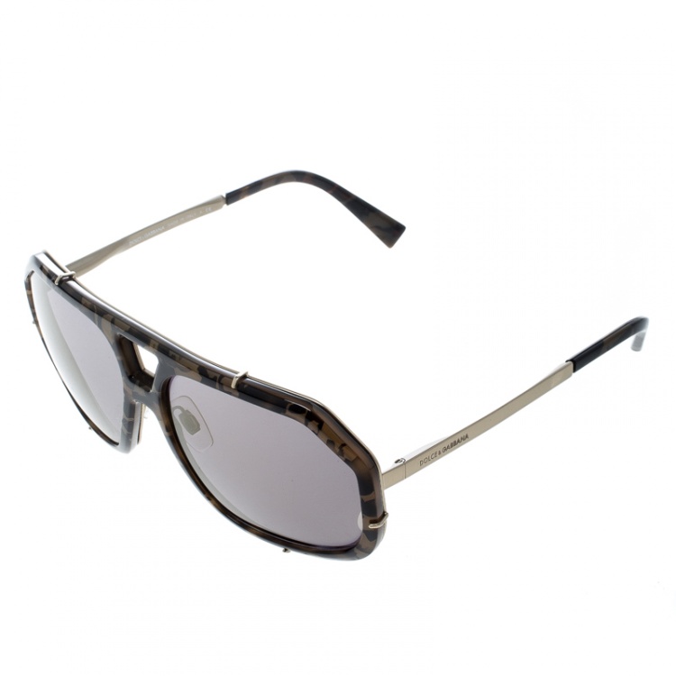 Pre Owned Dolce and Gabbana Green Camo/Bronze Mirror DG 2167 Aviator Sunglasses