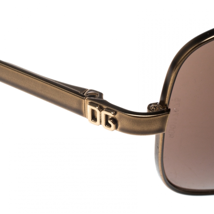 Pre Owned Dolce and Gabbana Bronze/Brown DG2009 Aviator Sunglasses