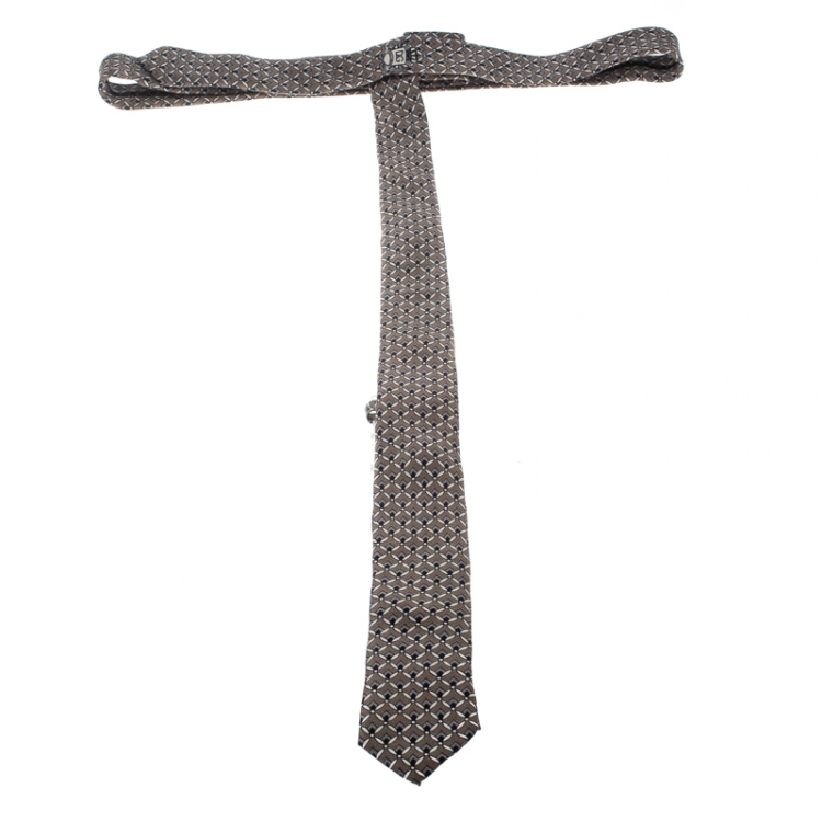 Pre Owned Dolce and Gabbana Brown Printed Silk Crepe Super Skinny Tie