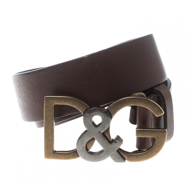 Pre Owned Dolce & Gabbana Dark Brown Leather D&G Buckle Belt 100cm