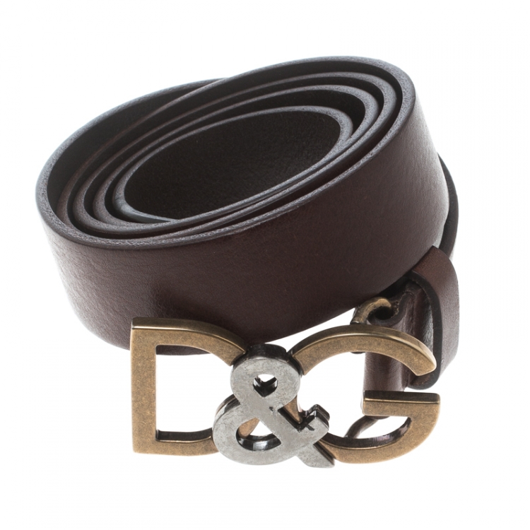 Pre Owned Dolce & Gabbana Dark Brown Leather D&G Buckle Belt 100cm