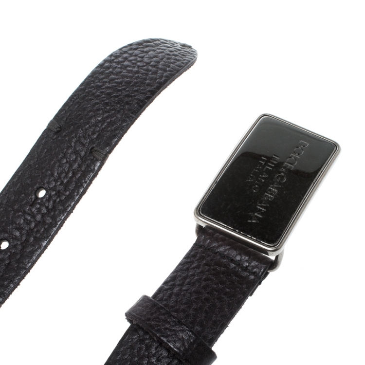 Pre Owned Dolce & Gabbana Black Pebbled Leather Logo Plaque Belt 100cm