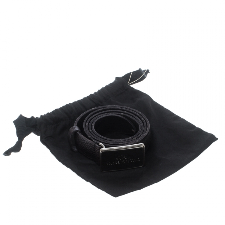 Pre Owned Dolce & Gabbana Black Pebbled Leather Logo Plaque Belt 100cm