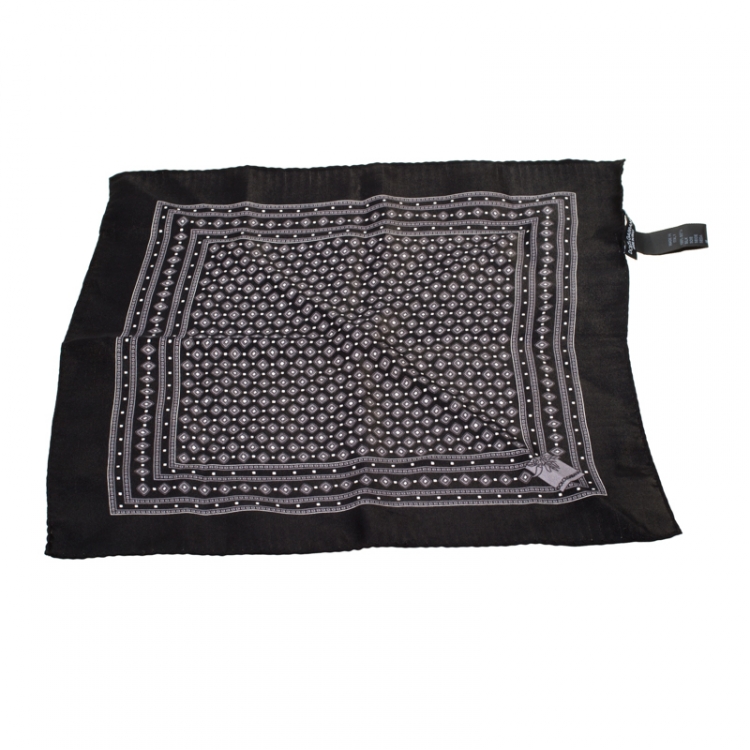 Pre Owned Dolce and Gabbana Monochrome Diamond Printed Silk Pocket Square