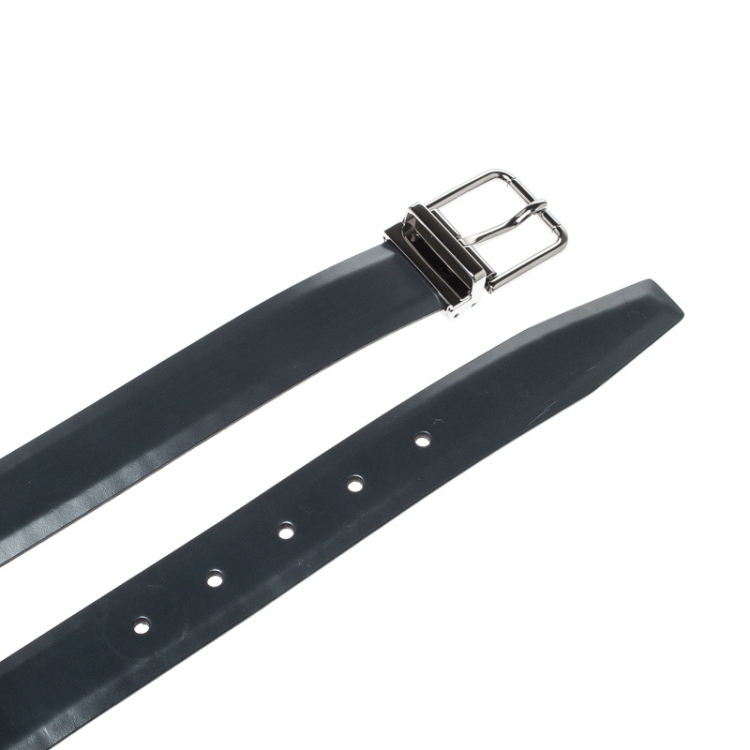 Pre Owned Dolce and Gabbana Navy Blue Leather Buckle Belt 115CM