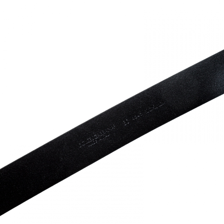 Pre Owned Dolce and Gabbana Black Leather DG Buckle Belt 90cm