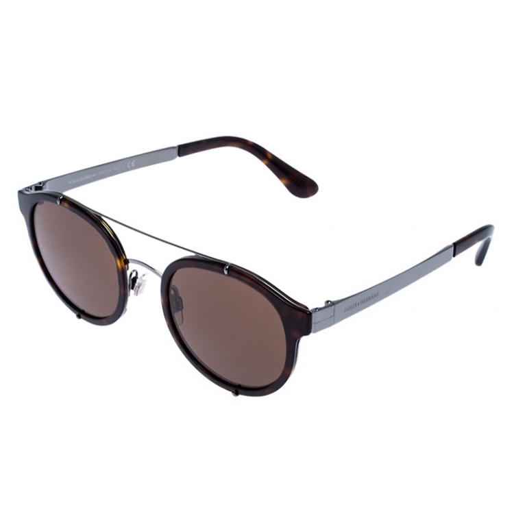 Pre Owned Dolce & Gabbana Havana Brown/ Brown DG2184 Round Sunglasses