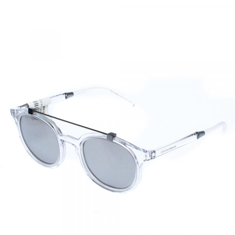 Pre Owned Dolce & Gabbana Light Grey/Mirrored Silver DG6116 Sunglasses
