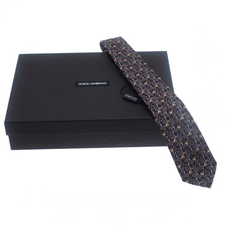 Pre Owned Dolce and Gabbana Black Key Print Silk Tie