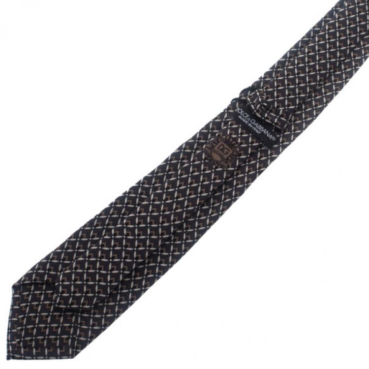مملوكة مسبقًا Dolce and Gabbana Grey Printed Silk Tie
