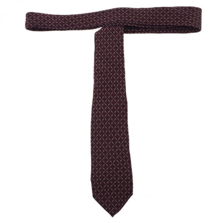 Pre Owned Dolce and Gabbana Burgundy Patterned Silk Tie
