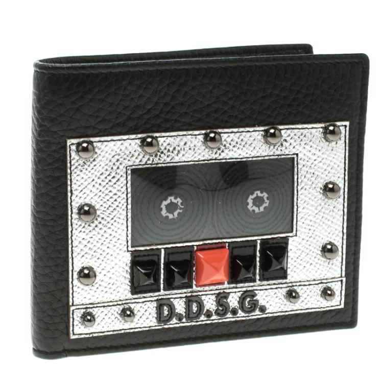 Pre Owned Dolce and Gabbana Black Leather Bottalato Radio 6 CC Bifold Wallet