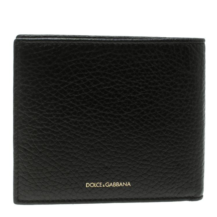 Pre Owned Dolce and Gabbana Black Leather Bottalato Radio 6 CC Bifold Wallet