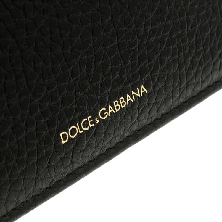 Pre Owned Dolce and Gabbana Black Leather Bottalato Radio 6 CC Bifold Wallet