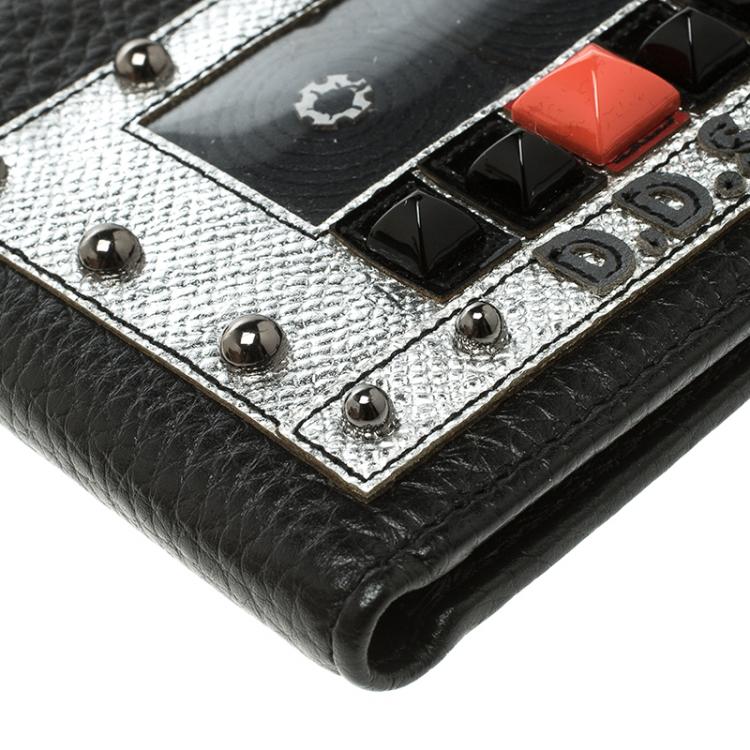 Pre Owned Dolce and Gabbana Black Leather Bottalato Radio 6 CC Bifold Wallet