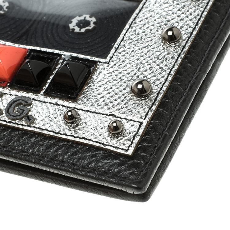 Pre Owned Dolce and Gabbana Black Leather Bottalato Radio 6 CC Bifold Wallet