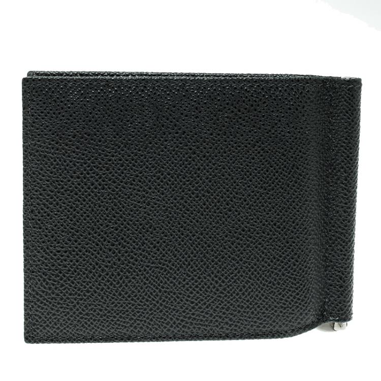 Pre Owned Dolce and Gabbana Dark Grey Leather Money Clip Bifold Card Holder