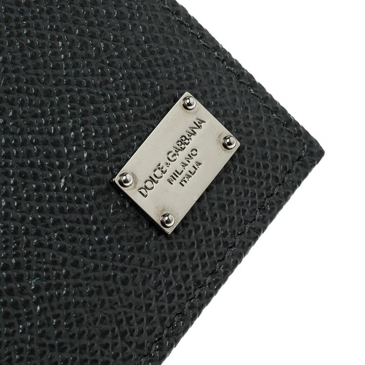 Pre Owned Dolce and Gabbana Dark Grey Leather Money Clip Bifold Card Holder