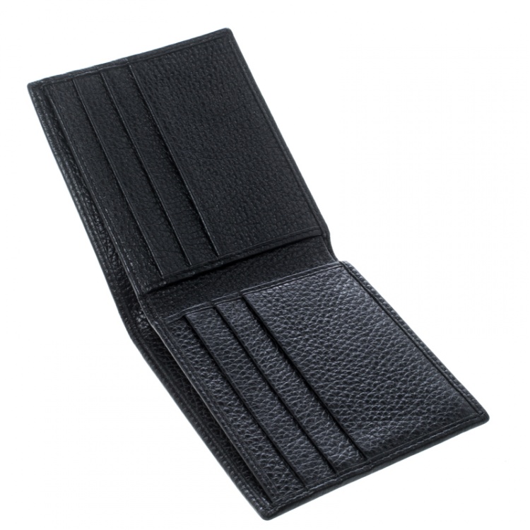 Pre Owned Dolce and Gabbana Black Leather Bottalato Radio 6 CC Bifold Wallet