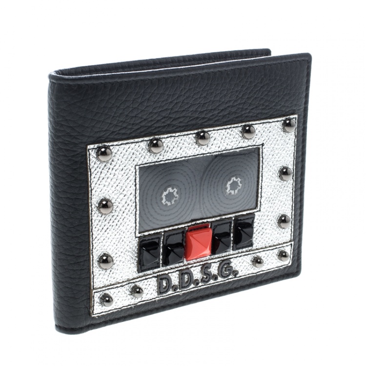 Pre Owned Dolce and Gabbana Black Leather Bottalato Radio 6 CC Bifold Wallet
