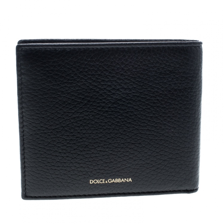 Pre Owned Dolce and Gabbana Black Leather Bottalato Radio 6 CC Bifold Wallet