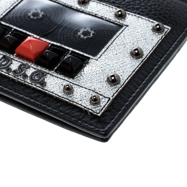 Pre Owned Dolce and Gabbana Black Leather Bottalato Radio 6 CC Bifold Wallet