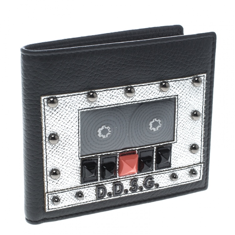 Pre Owned Dolce and Gabbana Black Leather Bottalato Radio 6 CC Bifold Wallet