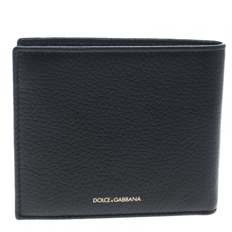Pre Owned Dolce and Gabbana Black Leather Bottalato Radio 6 CC Bifold Wallet