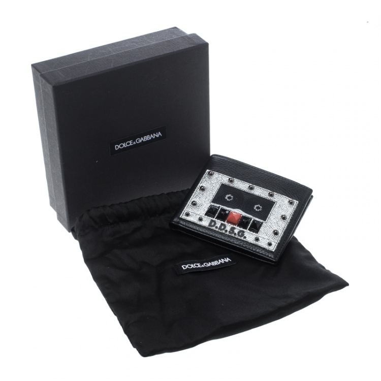 Pre Owned Dolce and Gabbana Black Leather Bottalato Radio 6 CC Bifold Wallet