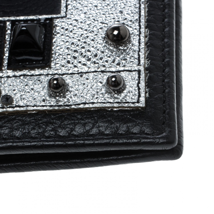 Pre Owned Dolce and Gabbana Black Leather Bottalato Radio 6 CC Bifold Wallet