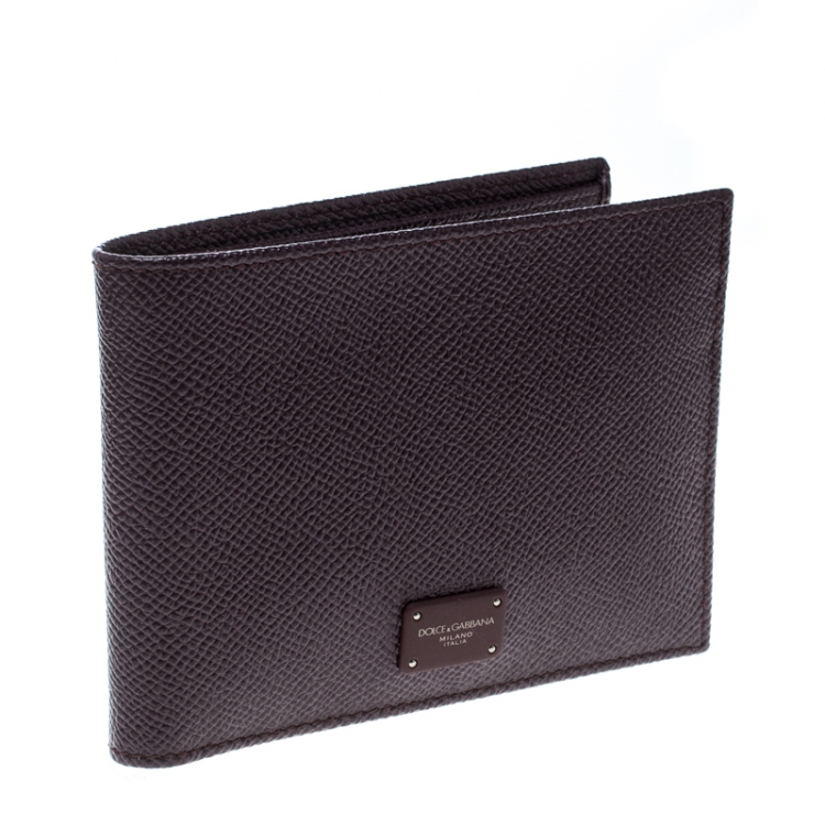Pre Owned Dolce & Gabbana Burgundy Leather Bifold Wallet