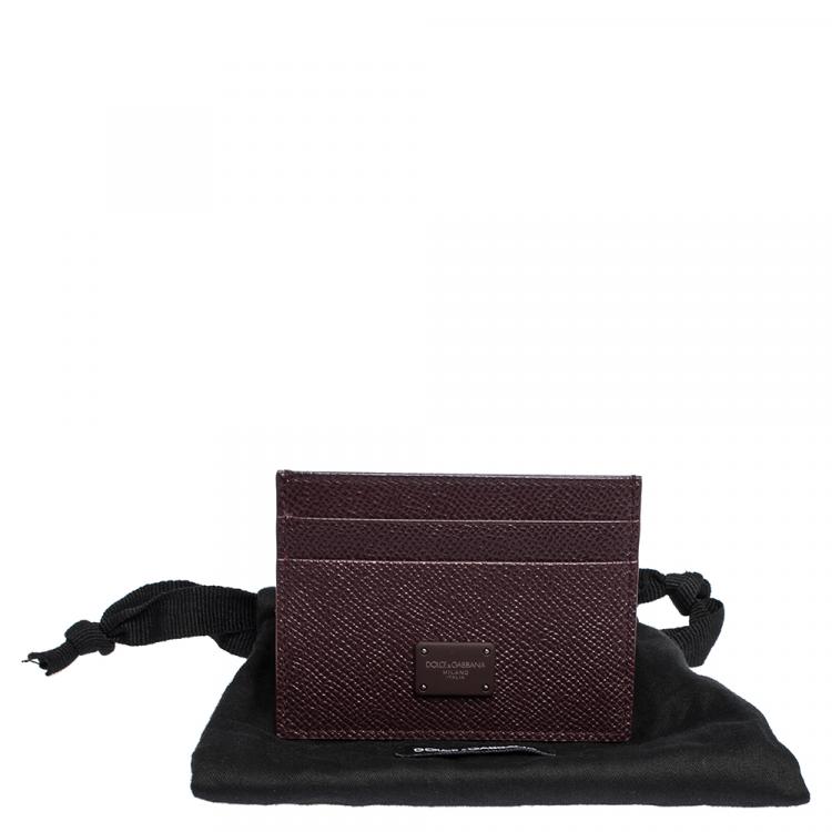 Pre Owned Dolce & Gabbana Burgundy Leather Logo Plaque Card Holder