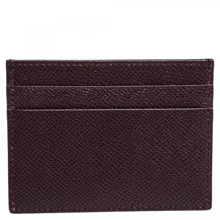 Pre Owned Dolce & Gabbana Burgundy Leather Logo Plaque Card Holder