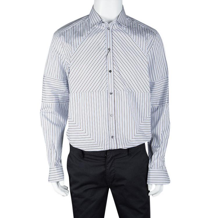 Pre Owned Dolce and Gabbana Gold Directional Striped Paneled Long Sleeve Shirt XL