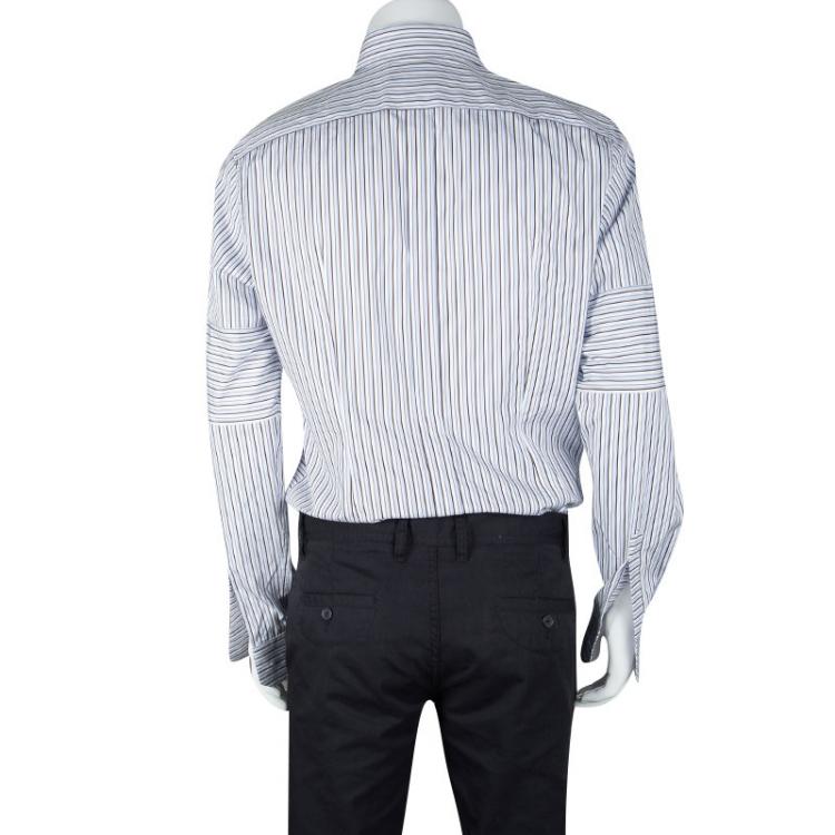 Pre Owned Dolce and Gabbana Gold Directional Striped Paneled Long Sleeve Shirt XL