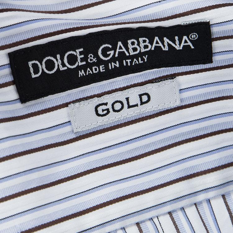 Pre Owned Dolce and Gabbana Gold Directional Striped Paneled Long Sleeve Shirt XL