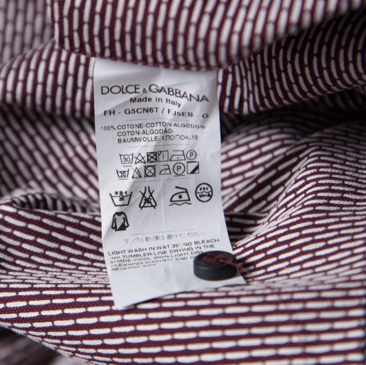 Pre Owned Dolce and Gabbana Gold Burgundy Dotted Cotton Jacquard Jersey Trim Shirt M