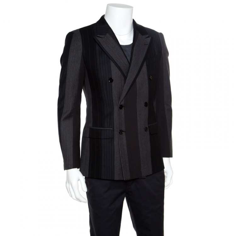 Pre Owned Dolce and Gabbana Colorblock Striped Wool Double Breasted Blazer S