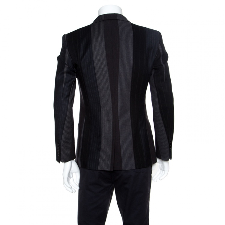 Pre Owned Dolce and Gabbana Colorblock Striped Wool Double Breasted Blazer S